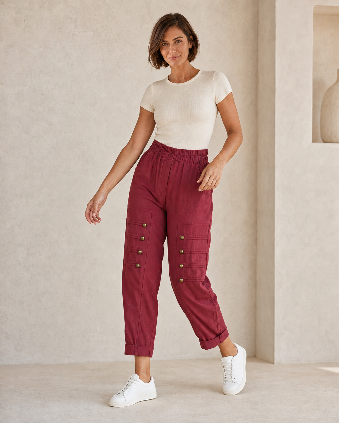 PANTALÓN BOTONES B-VINO