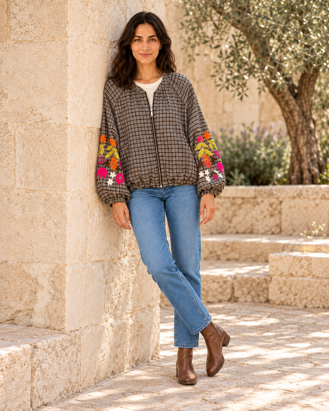 CHAQUETA FLOWERS CUADROS PQ-NEGRO