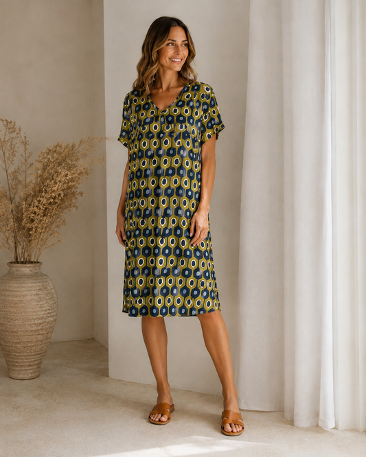 VESTIDO GEOMÉTRICO CORTO-VERDE