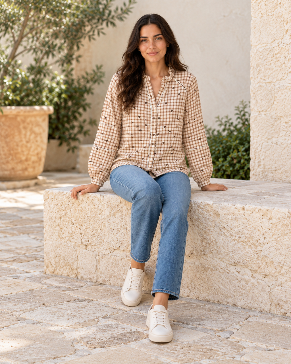 CAMISA CUADROS LOVE-BEIGE