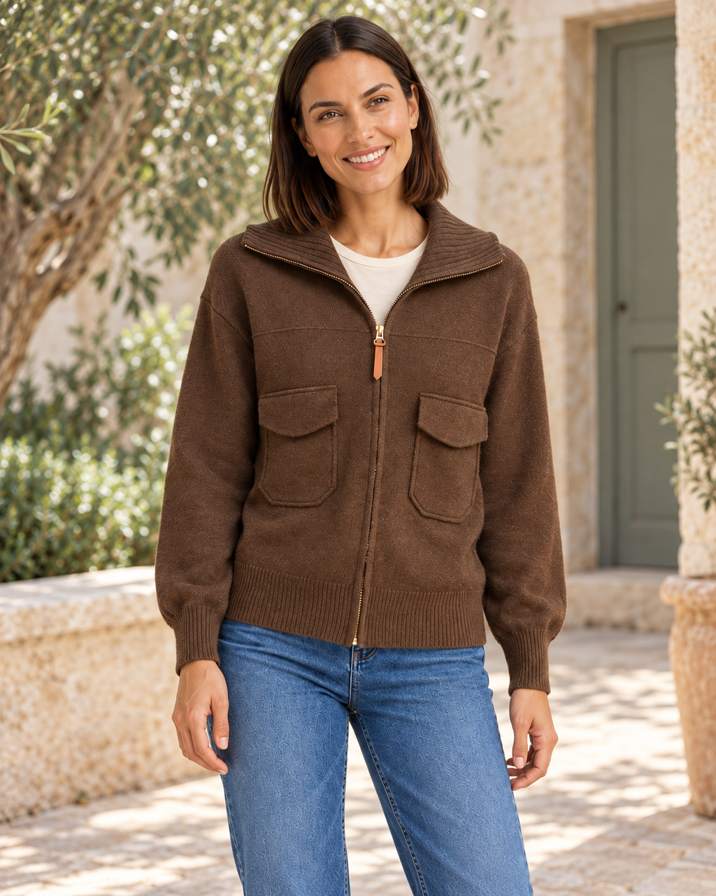 CHAQUETA DE PUNTO MARRÓN