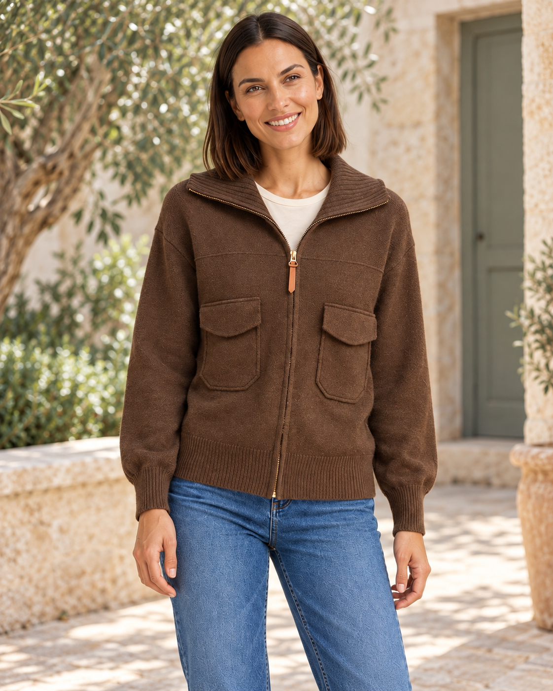 CHAQUETA DE PUNTO MARRÓN