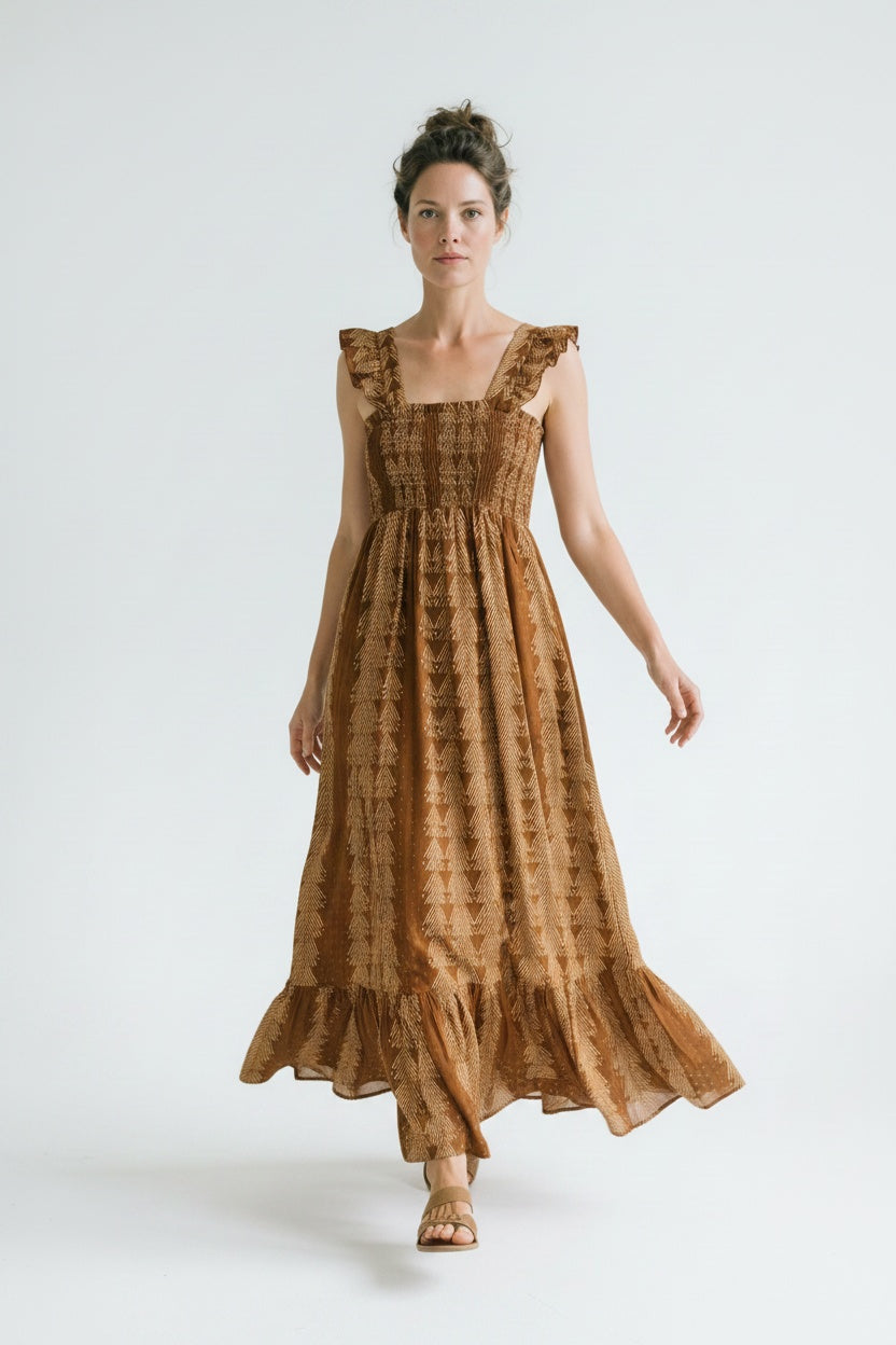 VESTIDO CENEFAS- VOL- MARRÓN