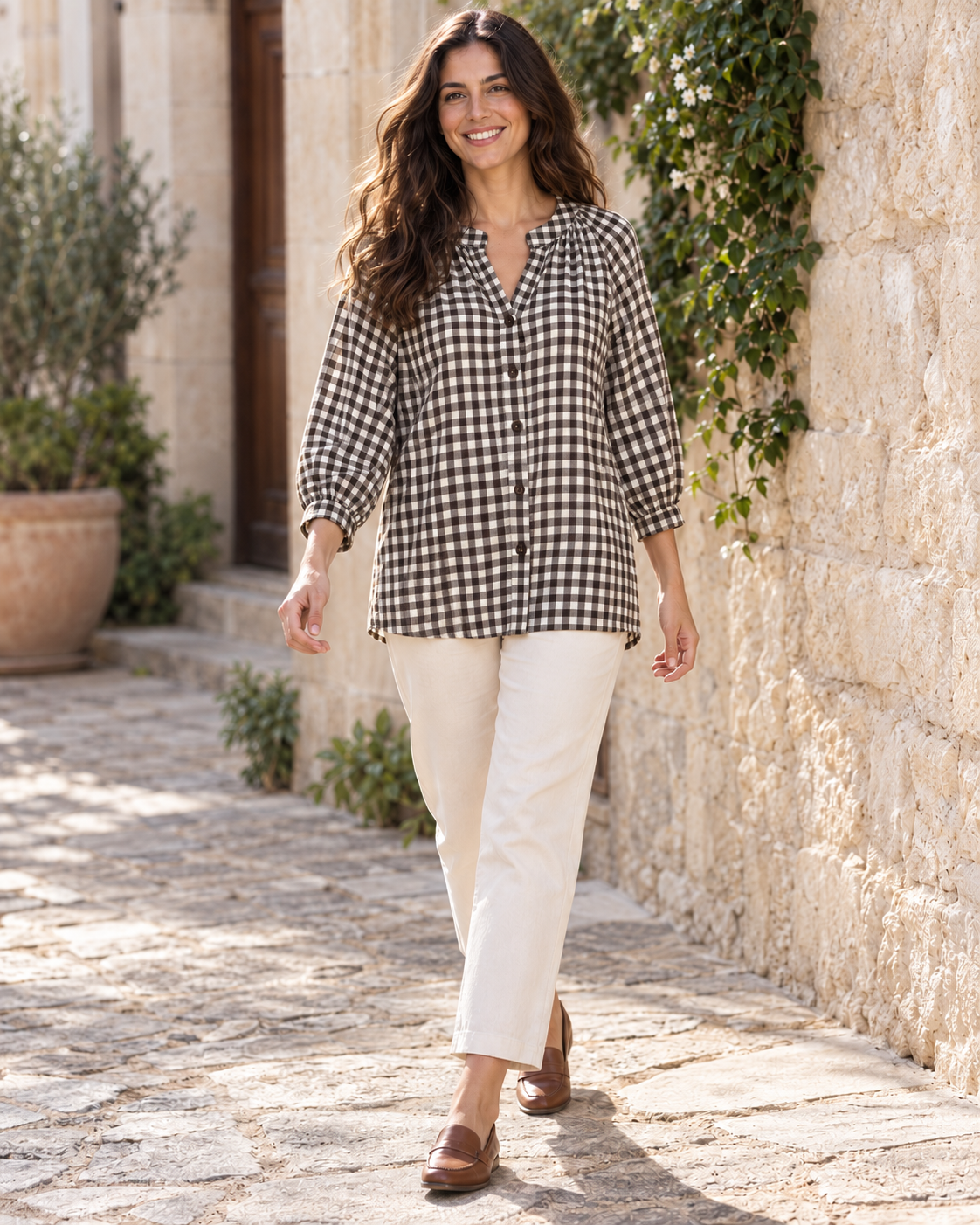 BLUSA CUADRO VICHY-MARRÓN