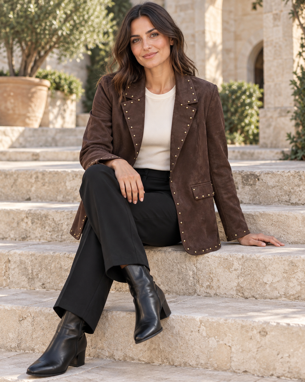 BLAZER ANTELINA TACHUELAS- MARRÓN