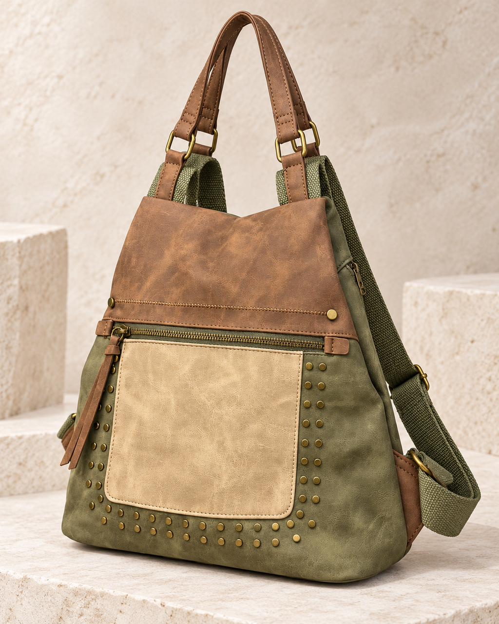 MOCHILA POLIPIEL TACHUELAS- KHAKI