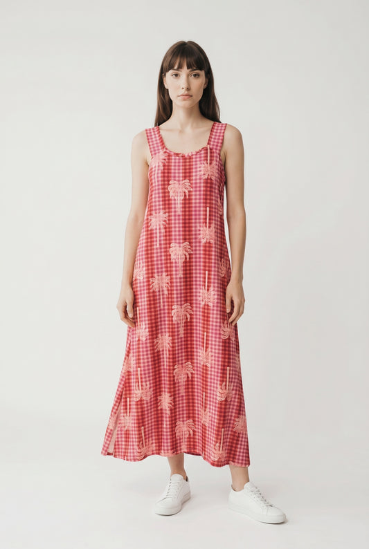 VESTIDO CUADRO VICHY-ROJO
