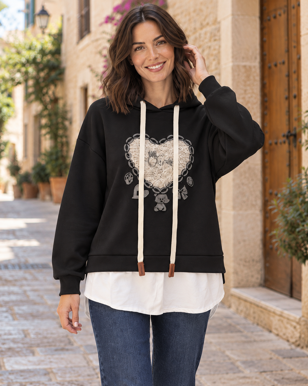 SUDADERA CORAZÓN- NEGRA