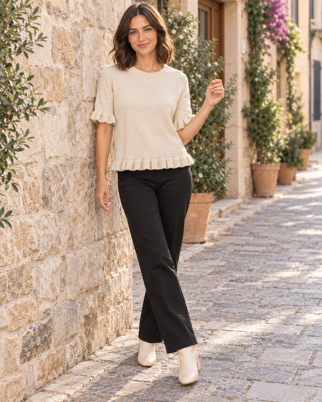 JERSEY VOLANTITO EN LA MANGA-BEIGE