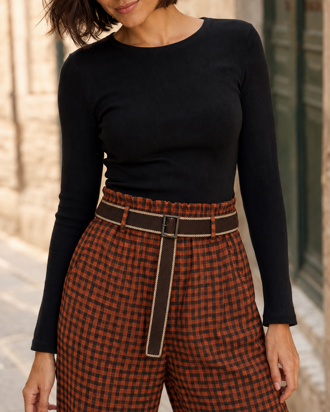 PANTALÓN CUADROS- TEJA