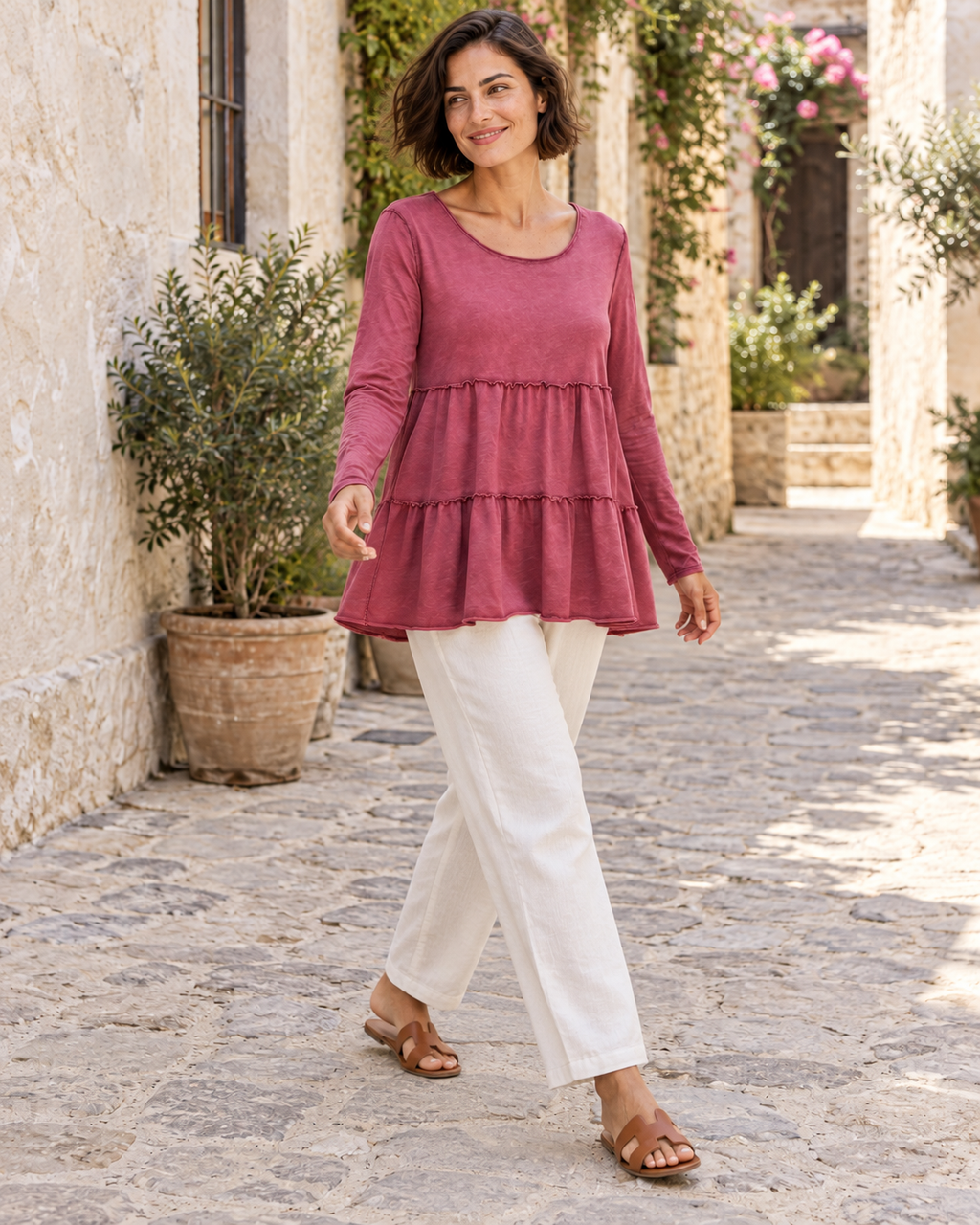 CAMISETA ALGODÓN FRANJAS- ROSADO