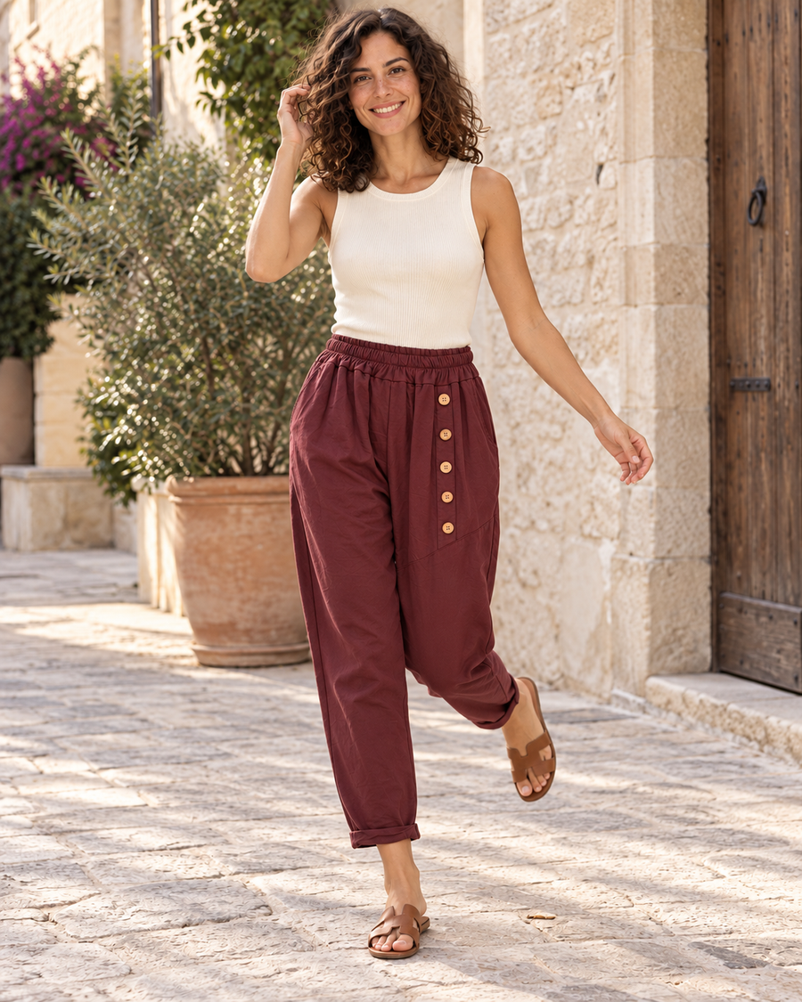 PANTALÓN ALGODÓN BOTONES-VINO