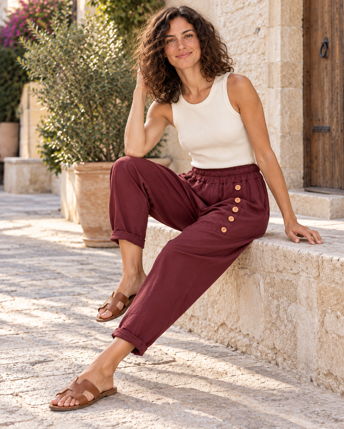 PANTALÓN ALGODÓN BOTONES-VINO