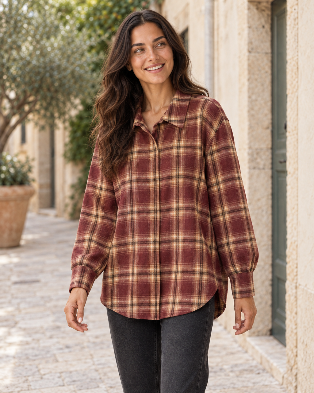 CAMISA CUADROS GRANATE