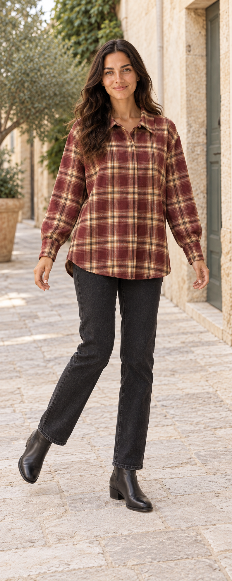 CAMISA CUADROS GRANATE