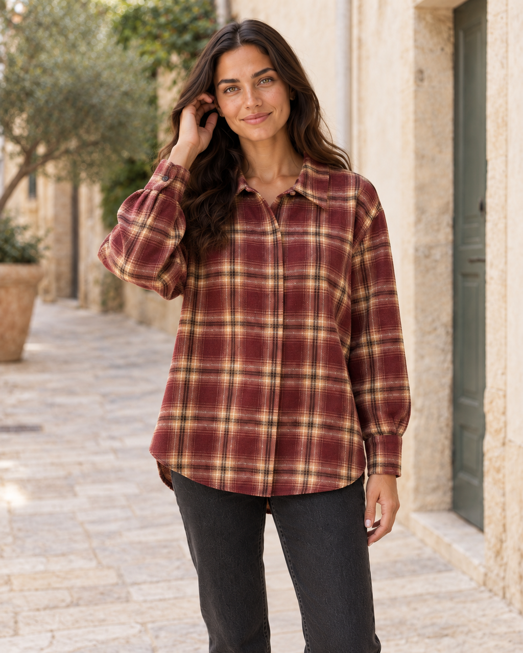 CAMISA CUADROS GRANATE