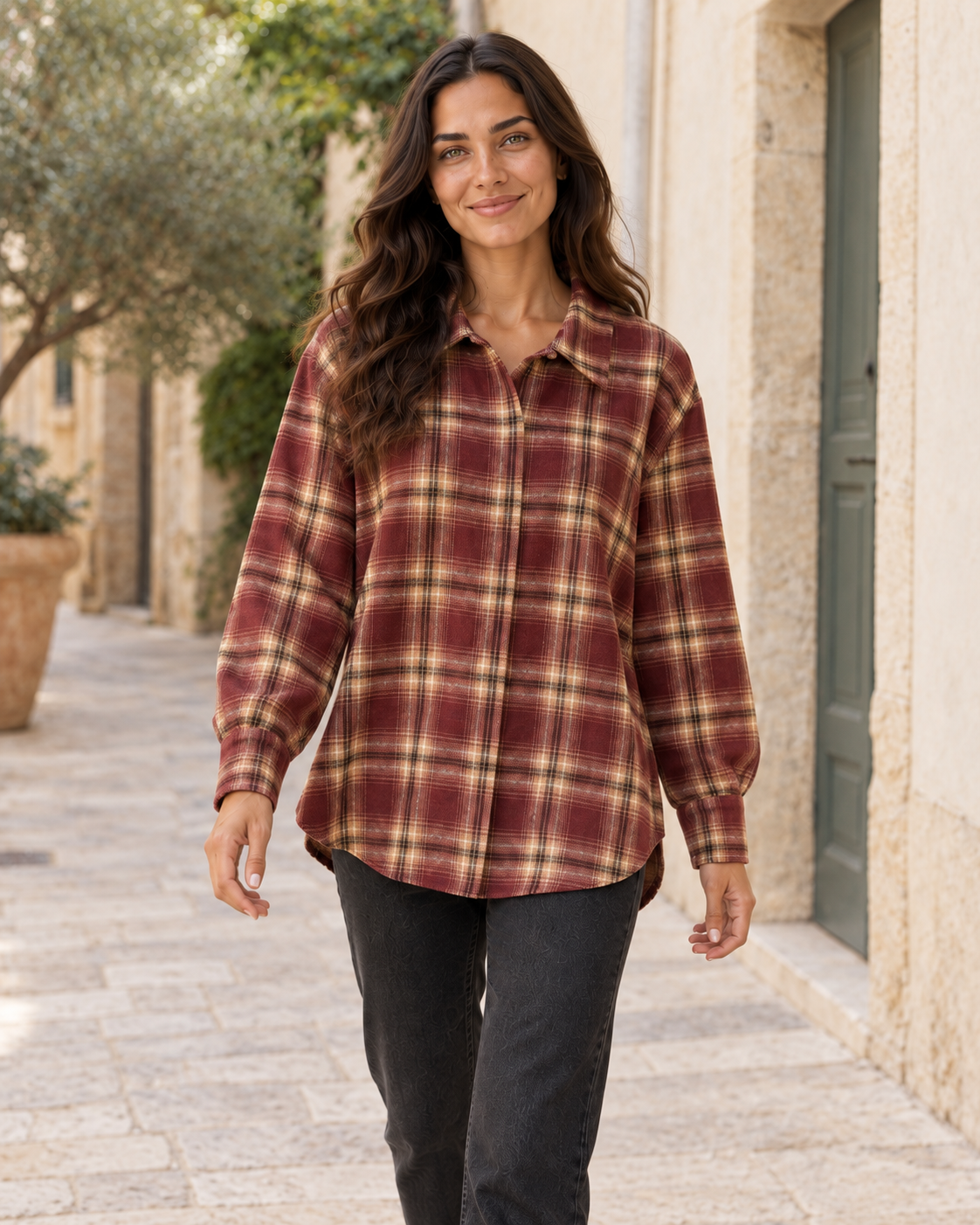 CAMISA CUADROS GRANATE
