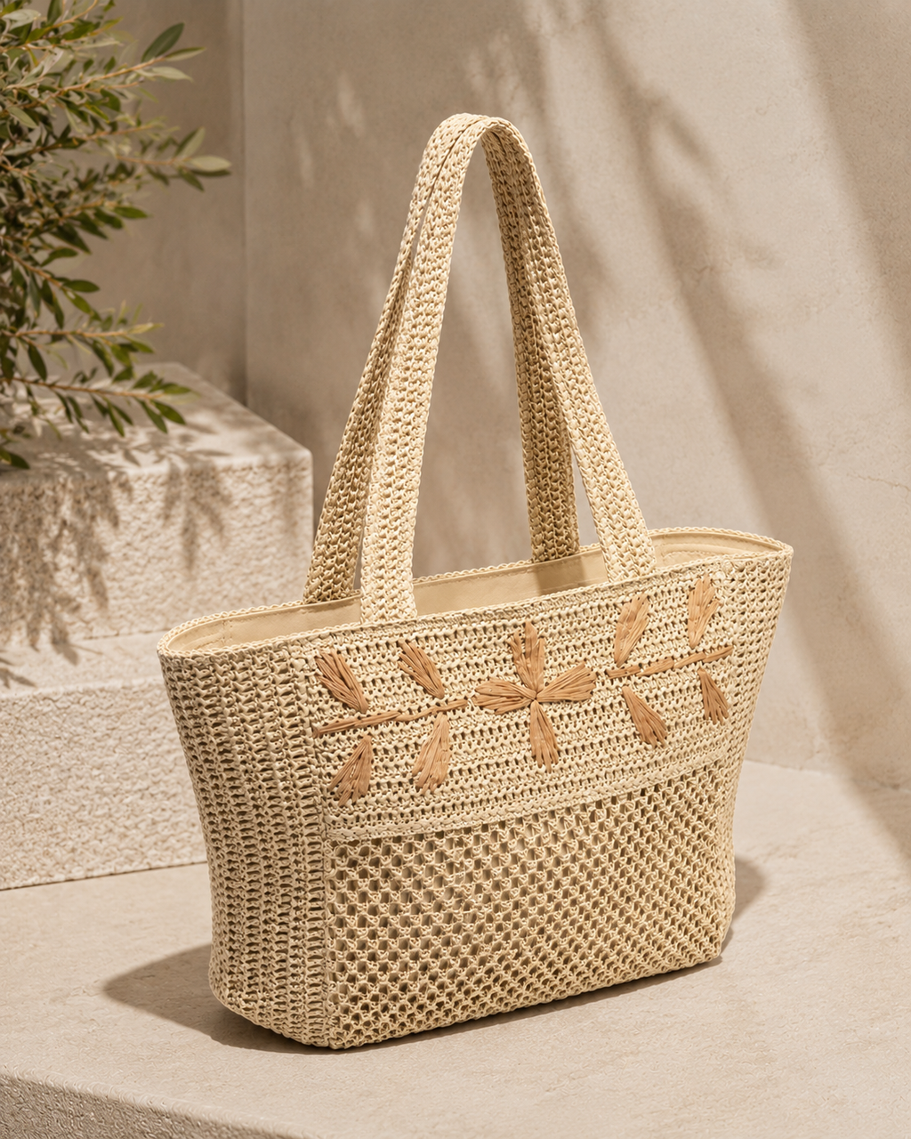 BOLSO SHOPPER RAFIA NATURAL BORDADO FLORAL