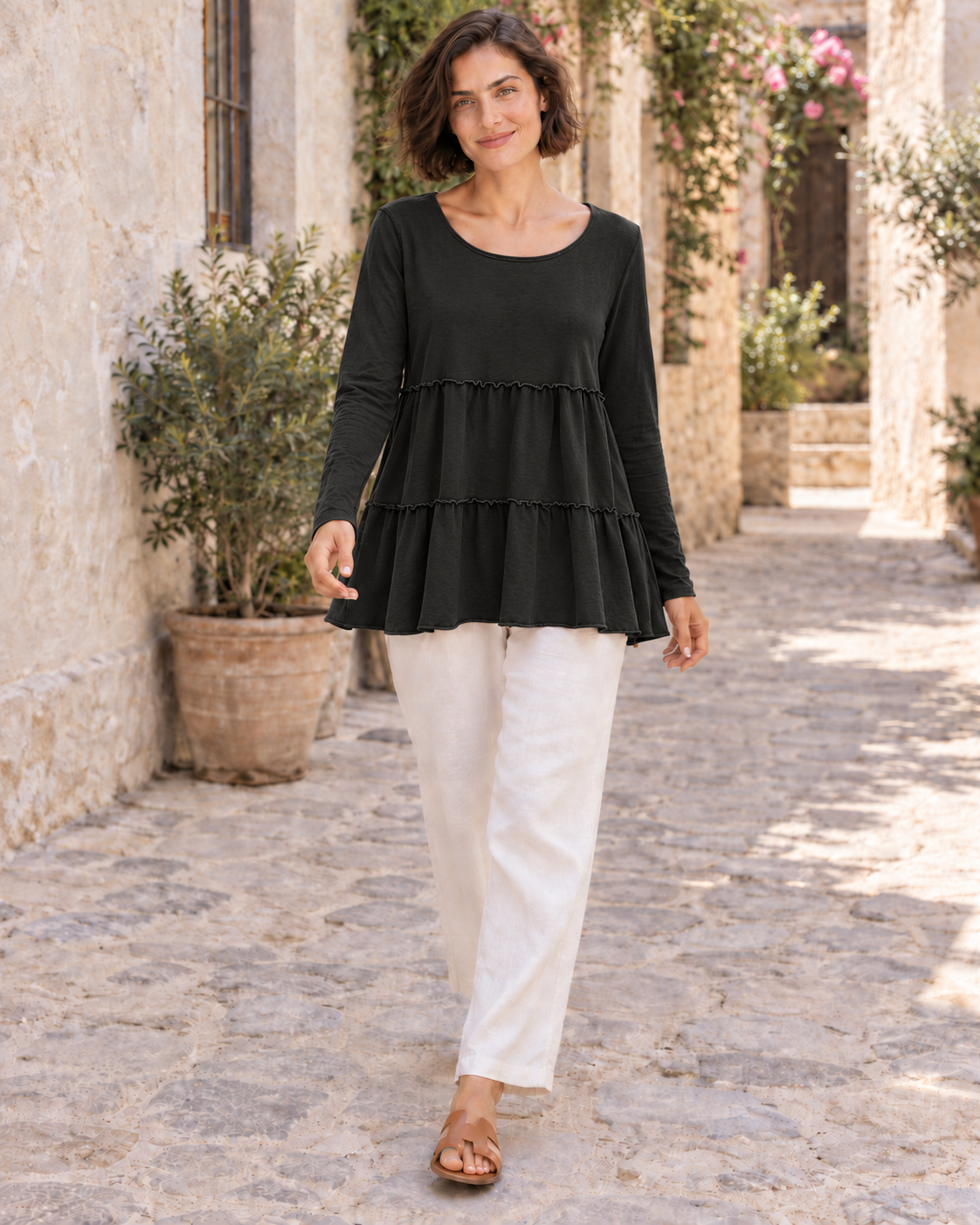 CAMISETA ALGODÓN FRANJAS- NEGRA