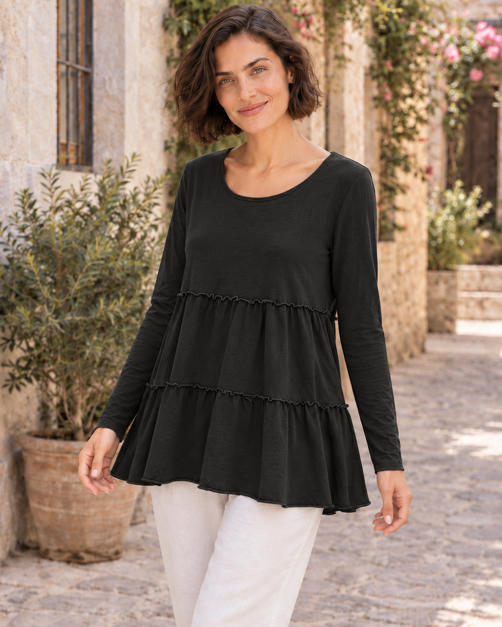 CAMISETA ALGODÓN FRANJAS- NEGRA
