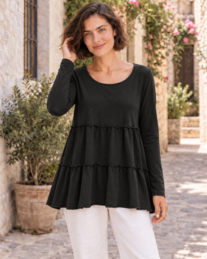 CAMISETA ALGODÓN FRANJAS- NEGRA
