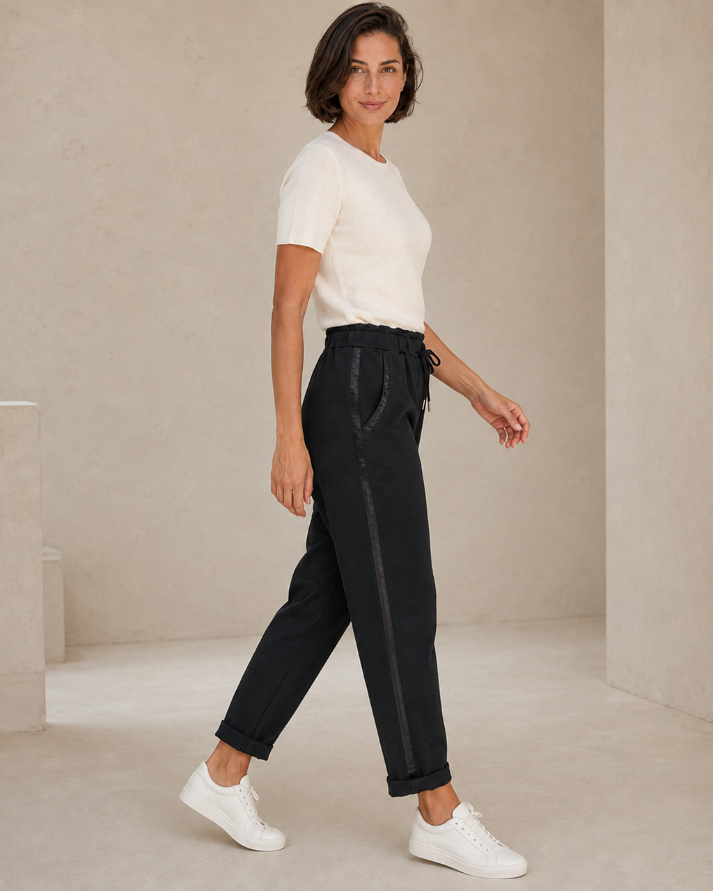 PANTALÓN ALGODÓN BANDA-NEGRO