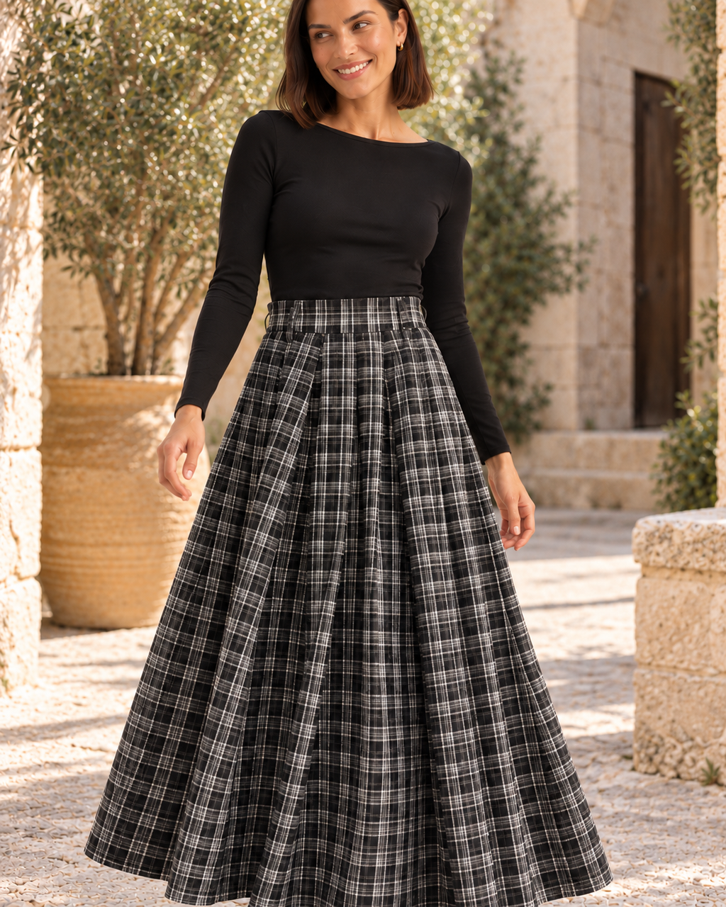FALDA CUADROS-GRIS