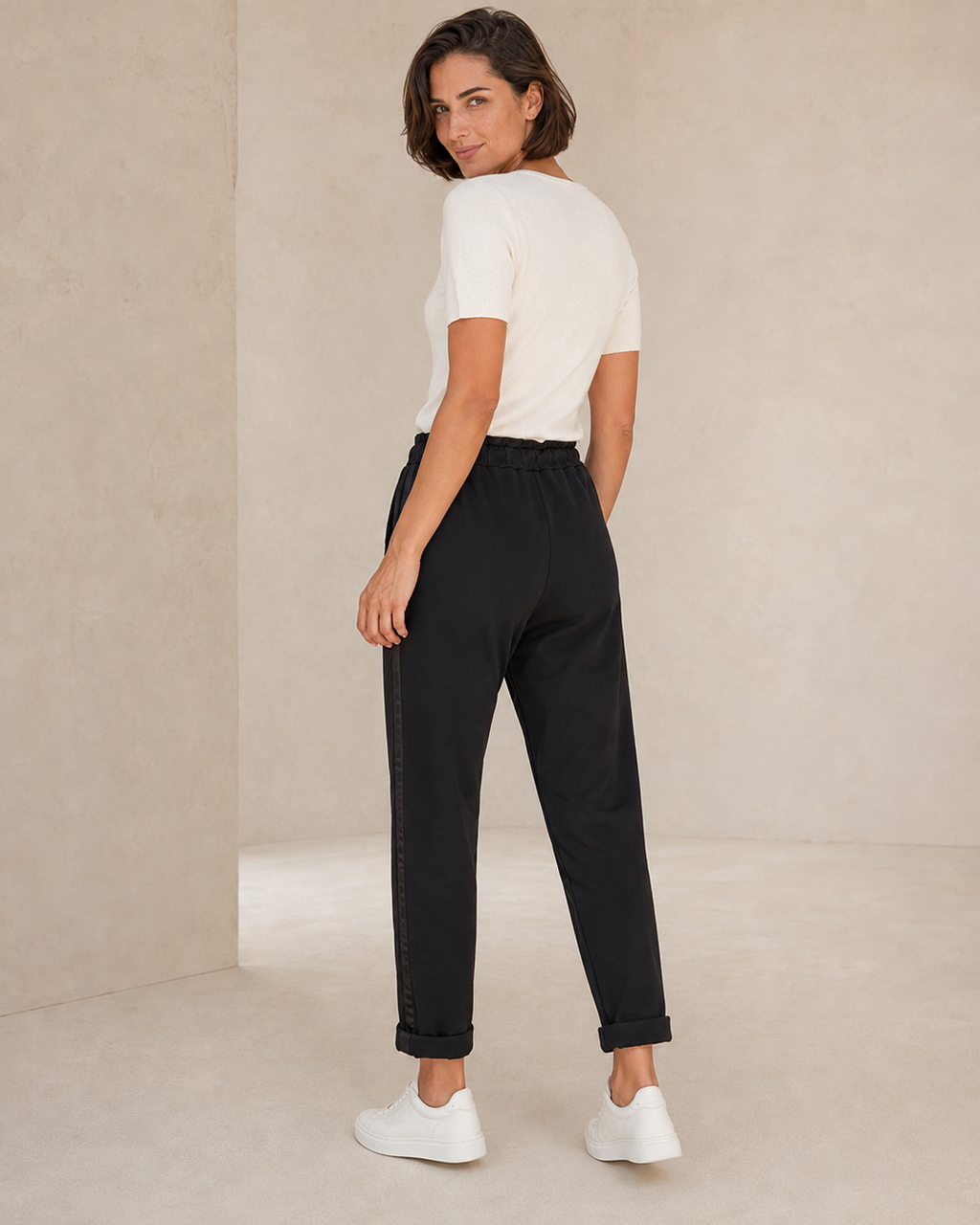 PANTALÓN ALGODÓN BANDA-NEGRO