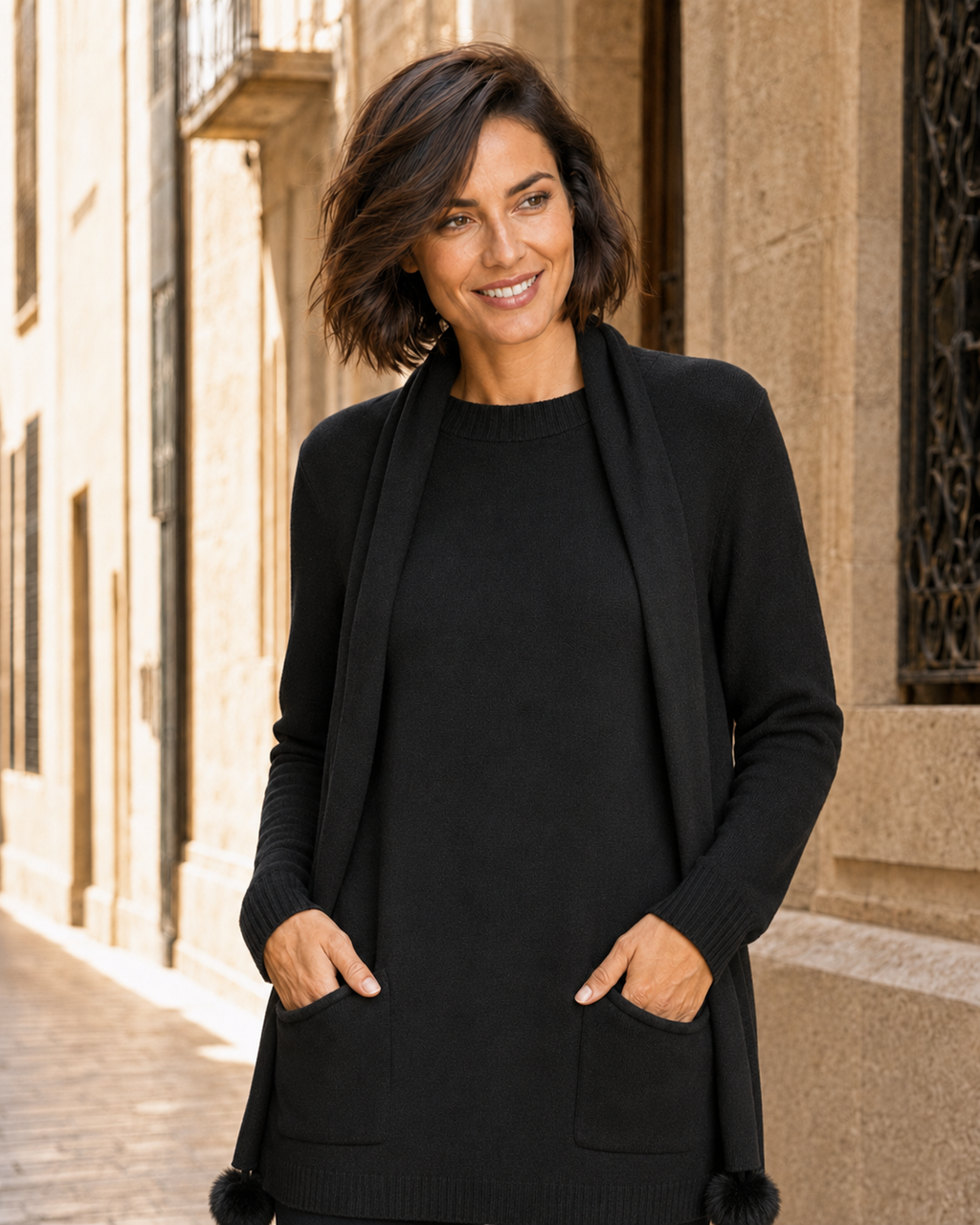 JERSEY BOLSILLOS + BUFANDA/NEGRO