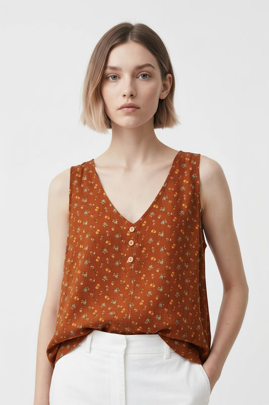 BLUSA FLORAL-TEJA