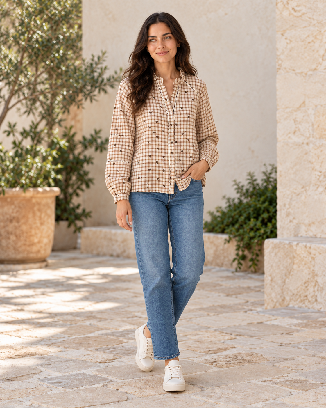 CAMISA CUADROS LOVE-BEIGE