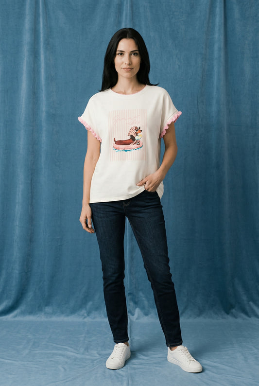 CAMISETA PERRITO SUMMER VIBES-ROSA