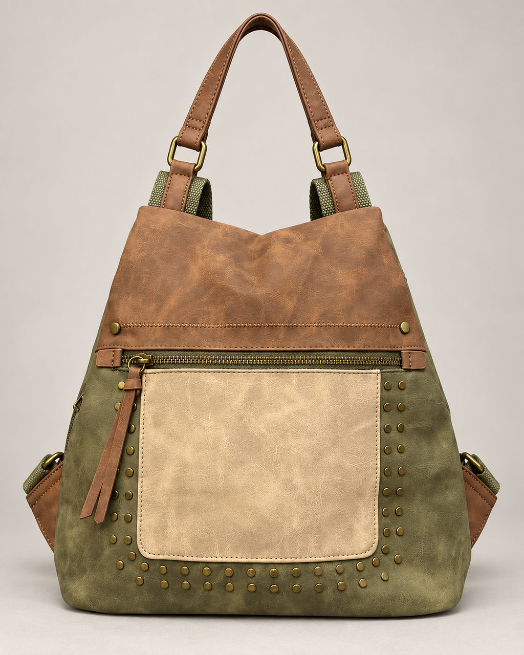 MOCHILA POLIPIEL TACHUELAS- KHAKI