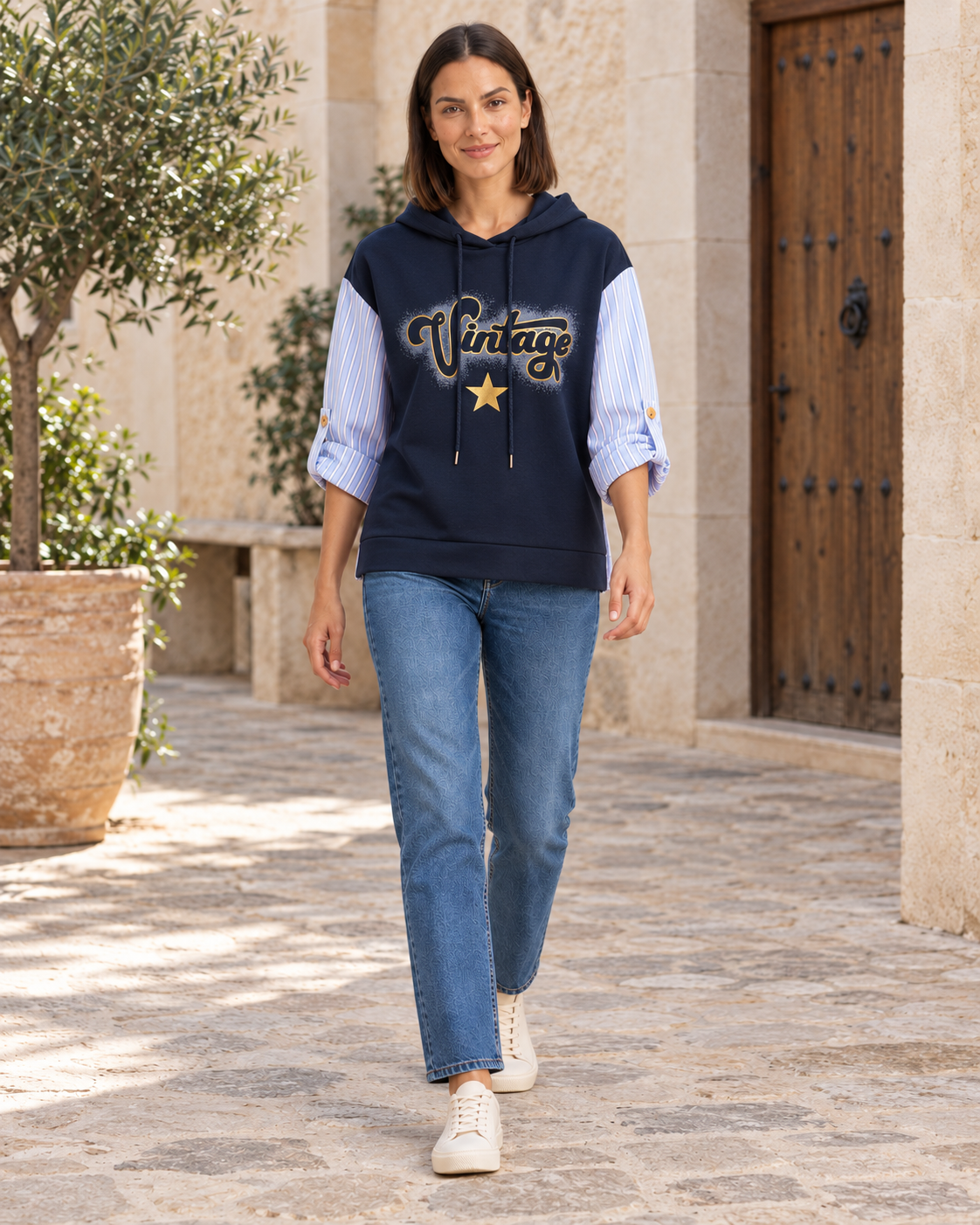SUDADERA RAYAS VINTAGE- AZUL