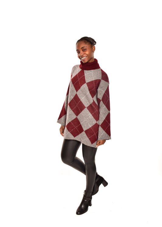 JERSEY CUELLO VUELTO ROMBOS-GRANATE