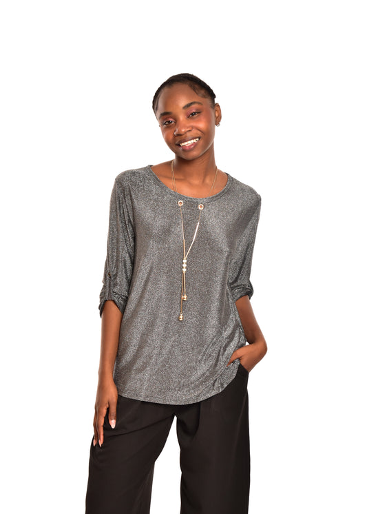 BLUSA GLITTER + COLGANTE- PLATA