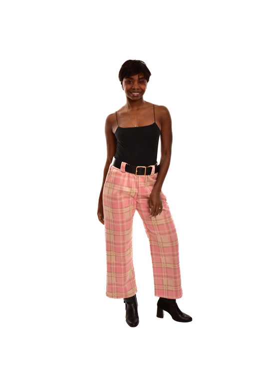 PANTALÓN ROSA- CUADROS + CINTURÓN