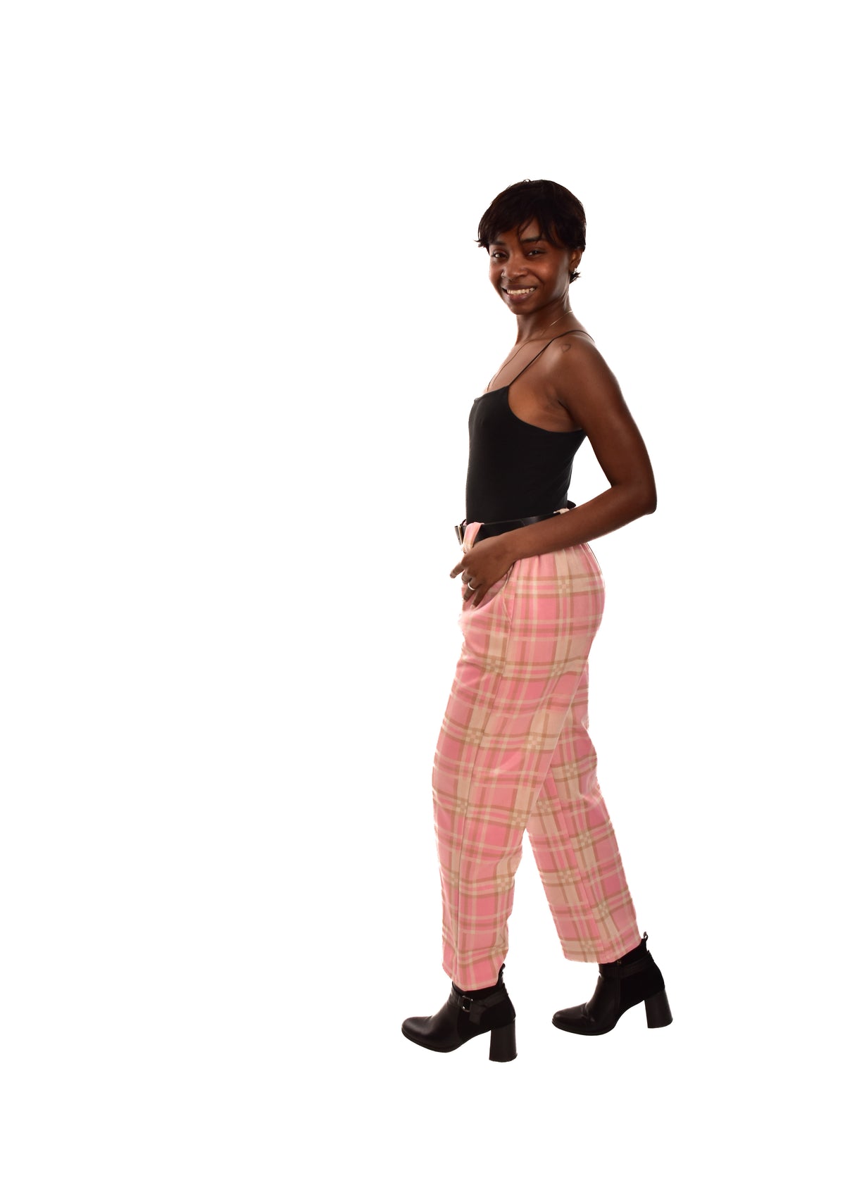 PANTALÓN ROSA- CUADROS + CINTURÓN