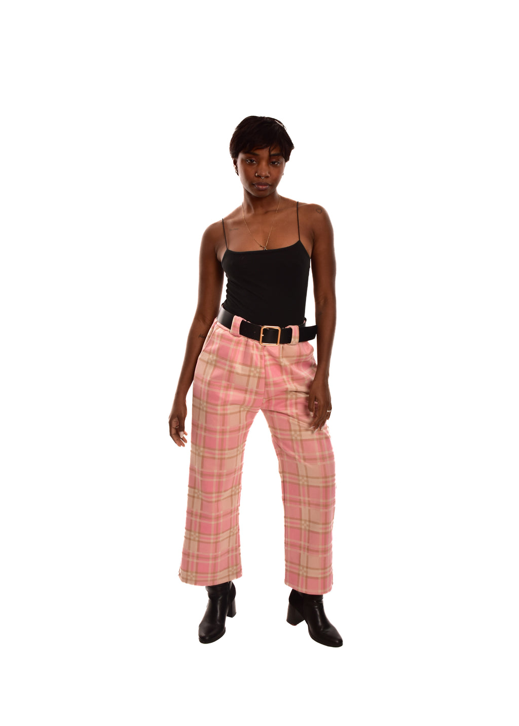 PANTALÓN ROSA- CUADROS + CINTURÓN