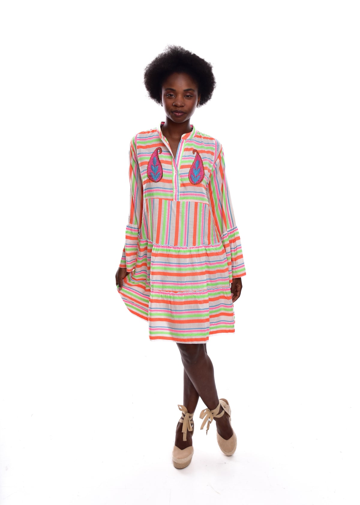 VESTIDO MULTI  FRANJAS-NARANJA