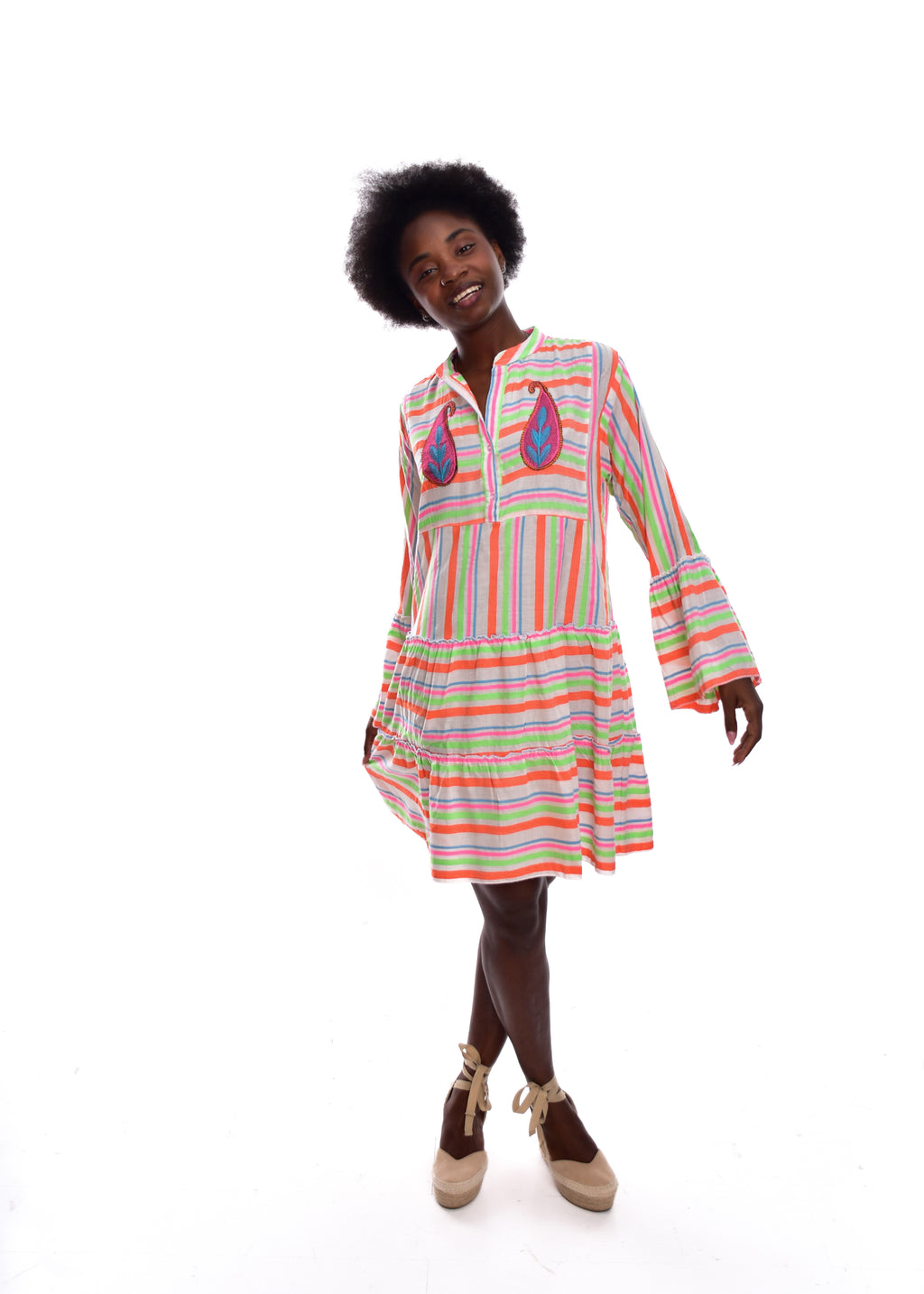 VESTIDO MULTI  FRANJAS-NARANJA