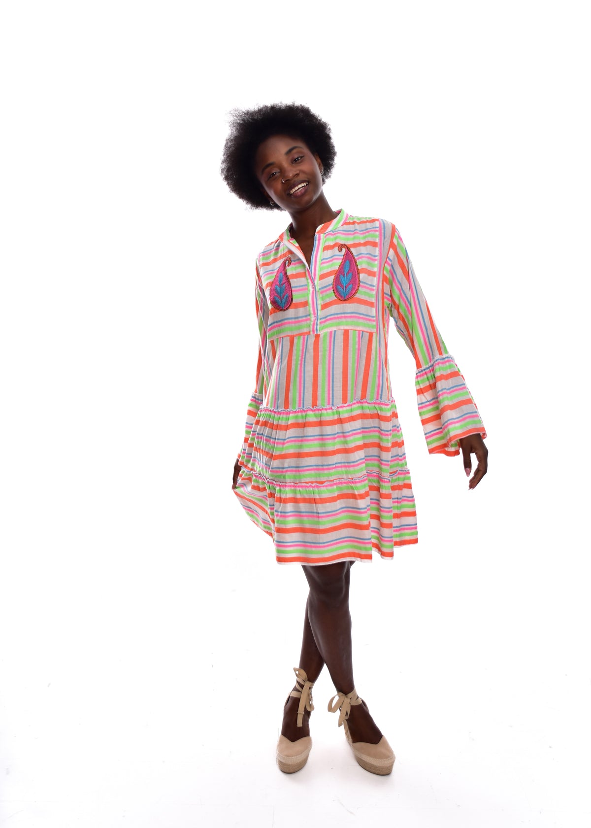 VESTIDO MULTI  FRANJAS-NARANJA