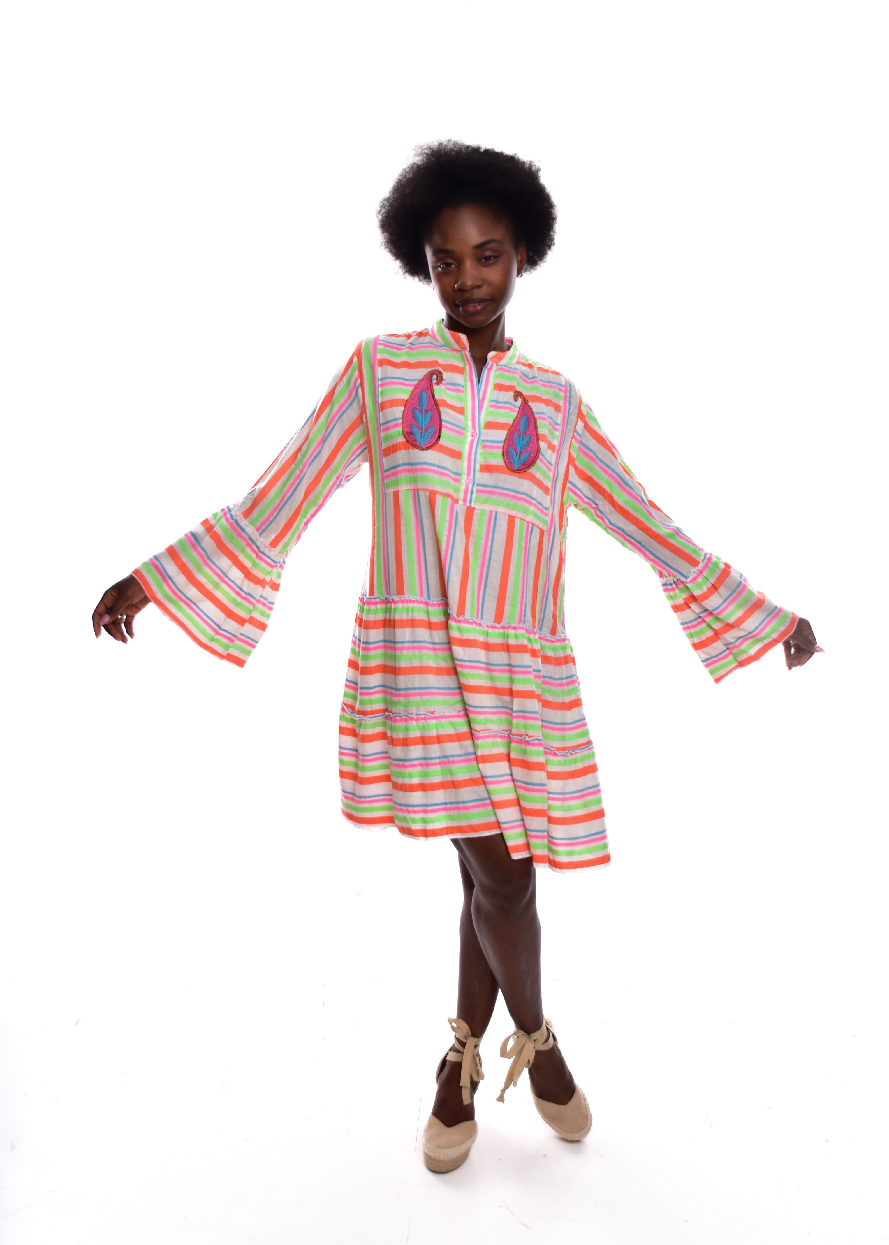 VESTIDO MULTI  FRANJAS-NARANJA