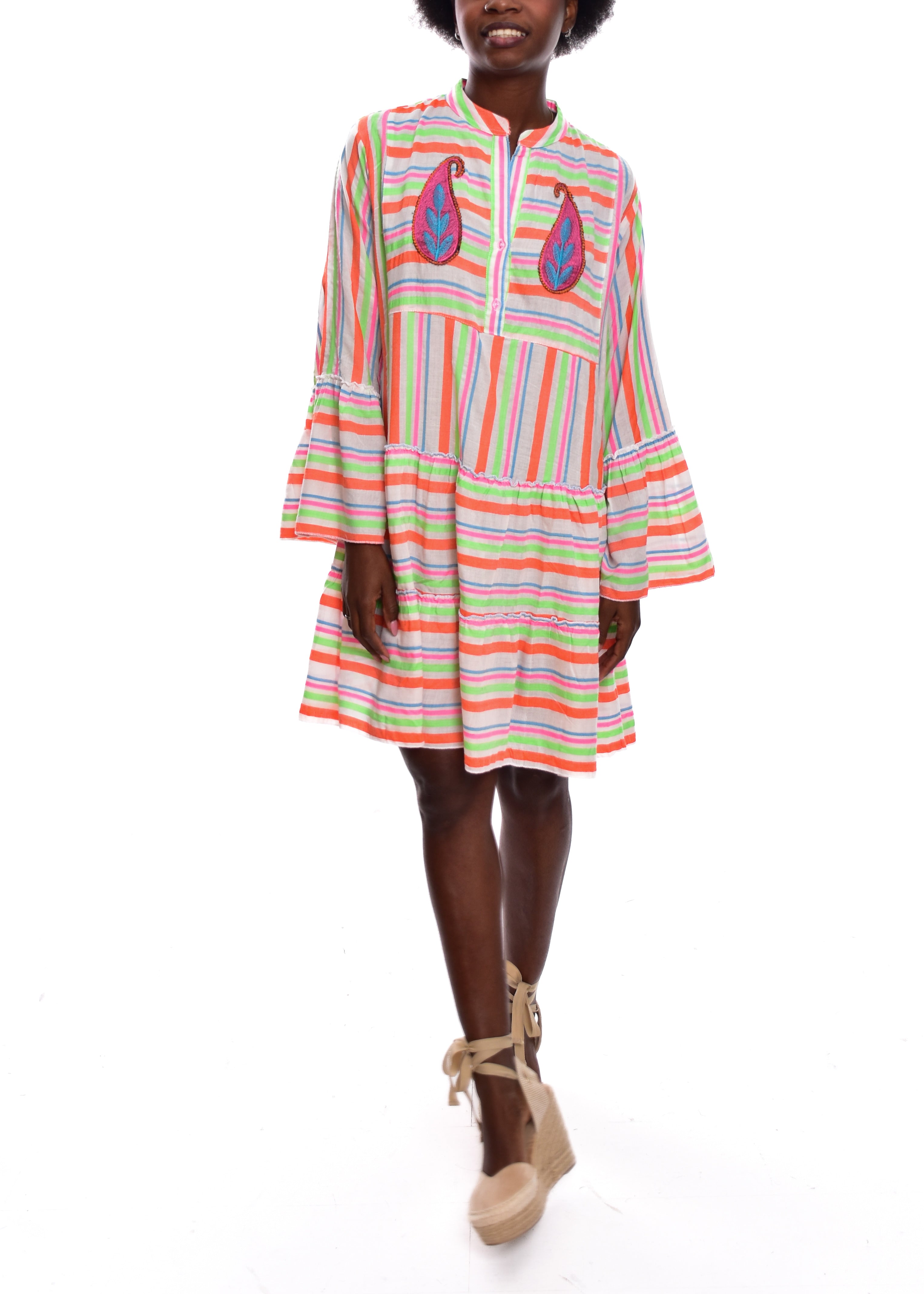 VESTIDO MULTI  FRANJAS-NARANJA