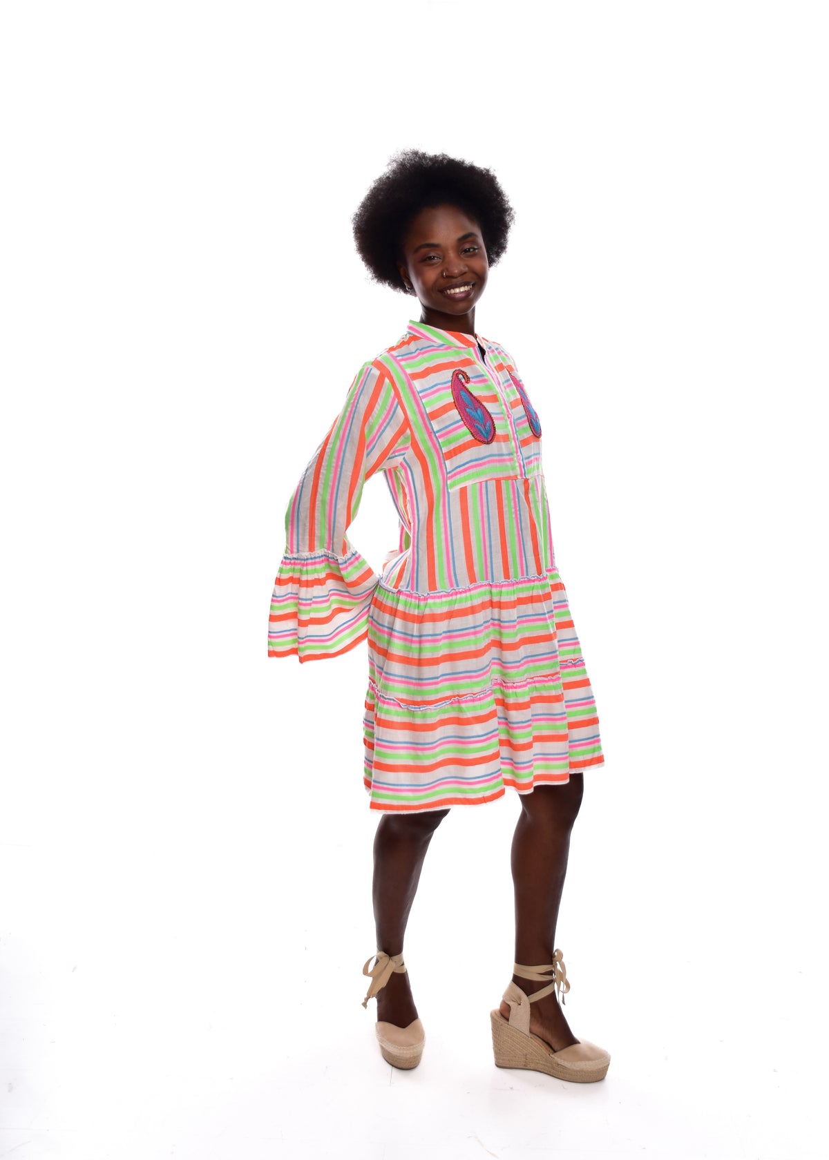 VESTIDO MULTI  FRANJAS-NARANJA