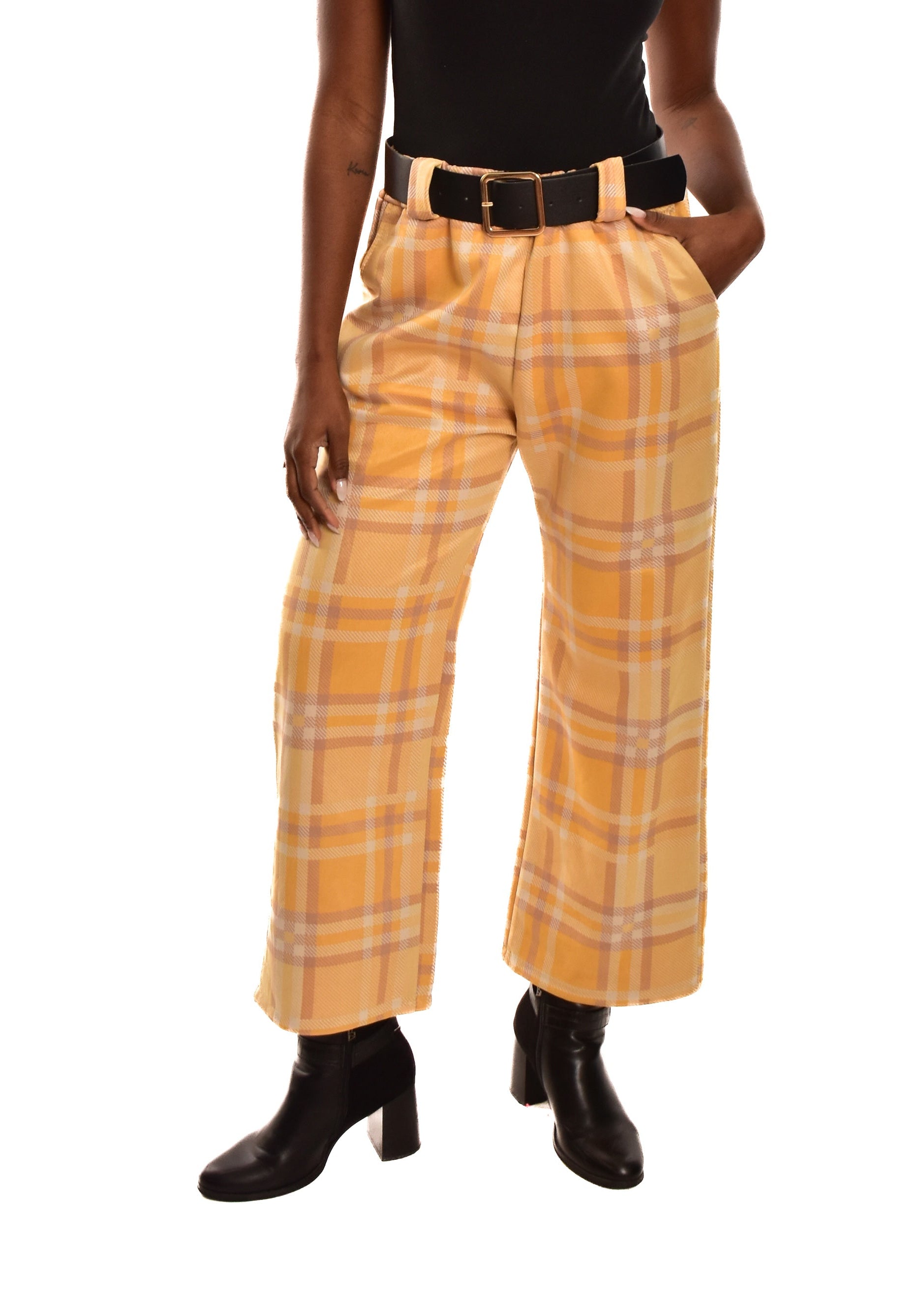 PANTALÓN AMARILLO- CUADROS + CINTURÓN