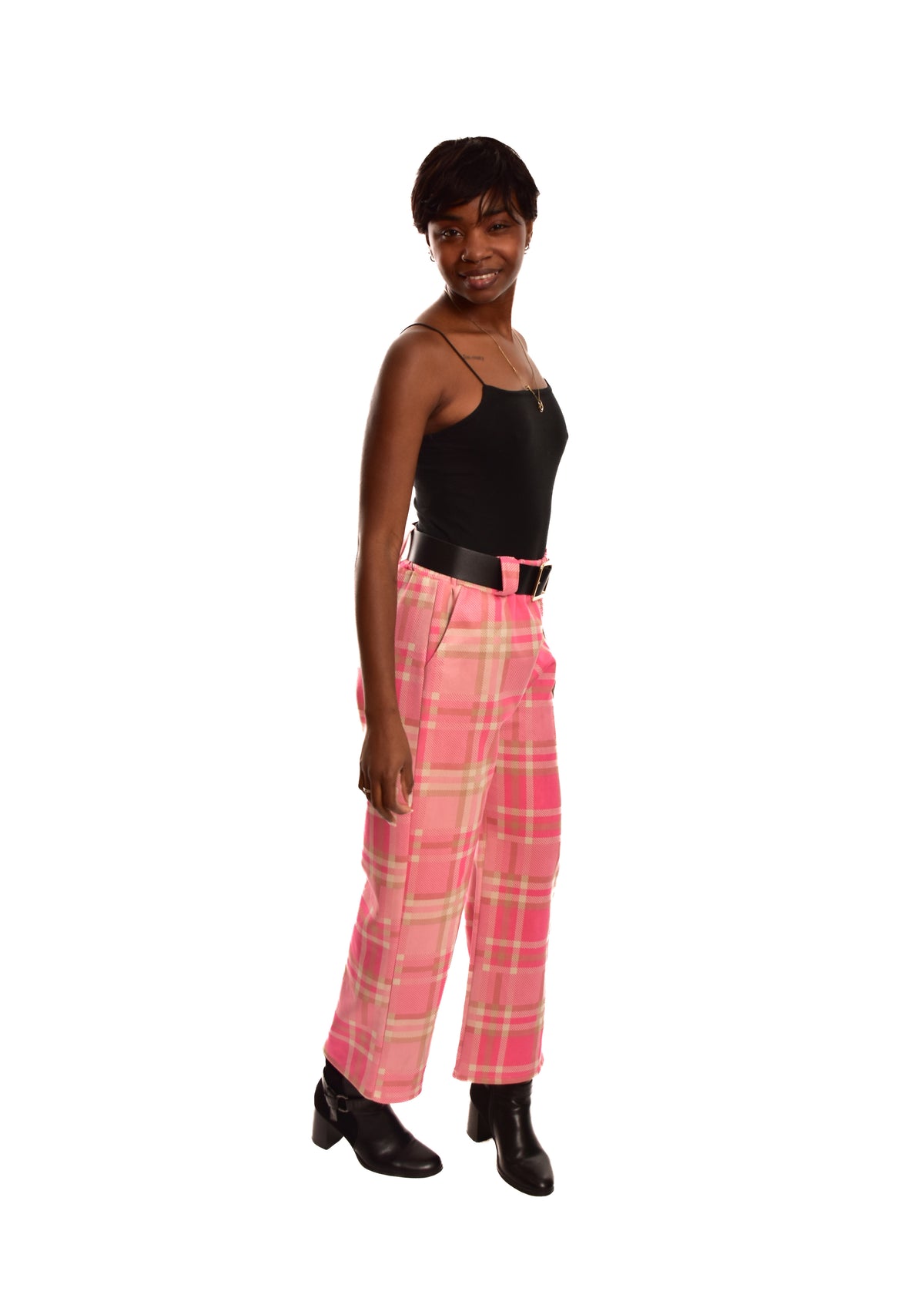 PANTALÓN FUCSIA- CUADROS + CINTURÓN