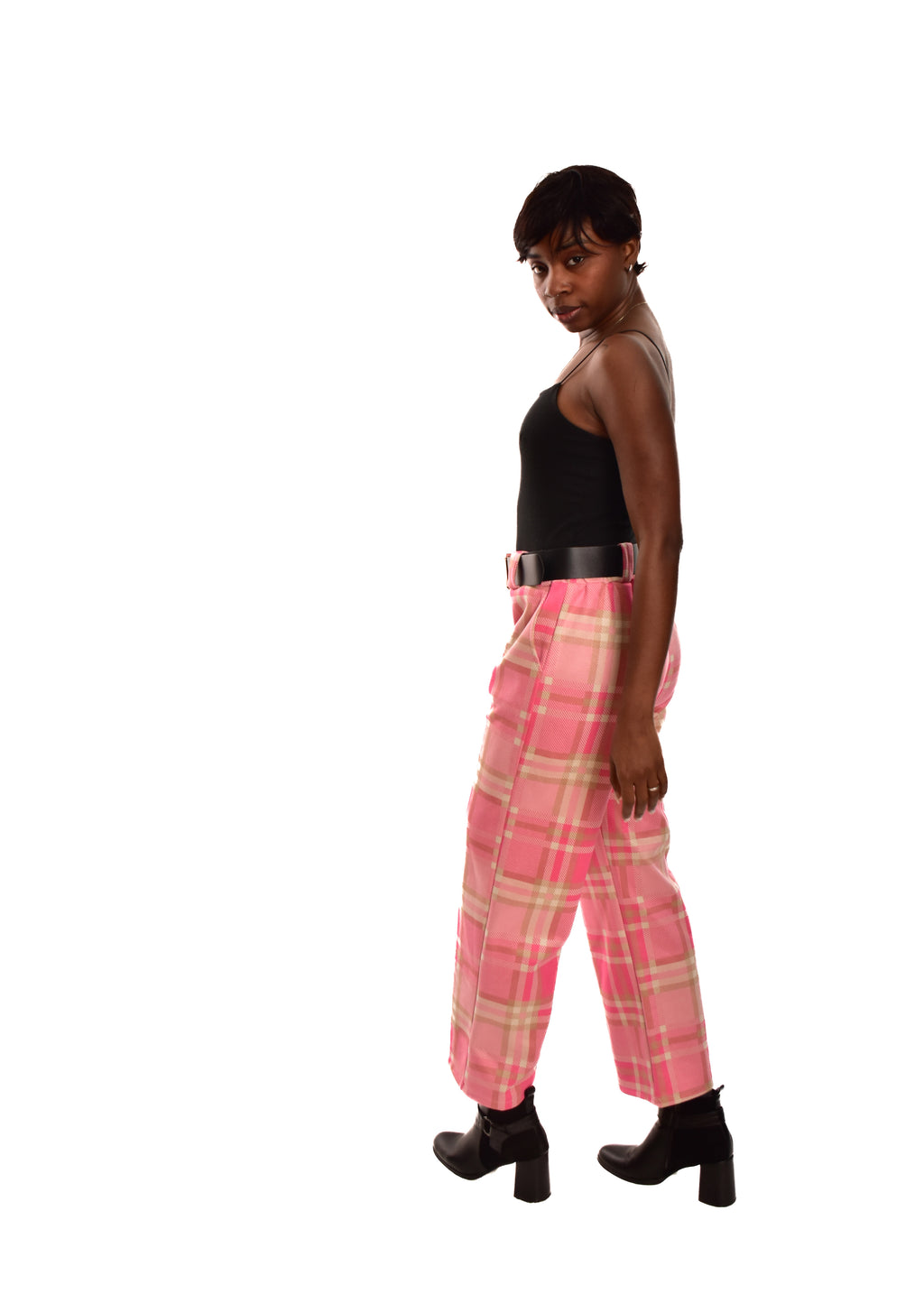 PANTALÓN FUCSIA- CUADROS + CINTURÓN