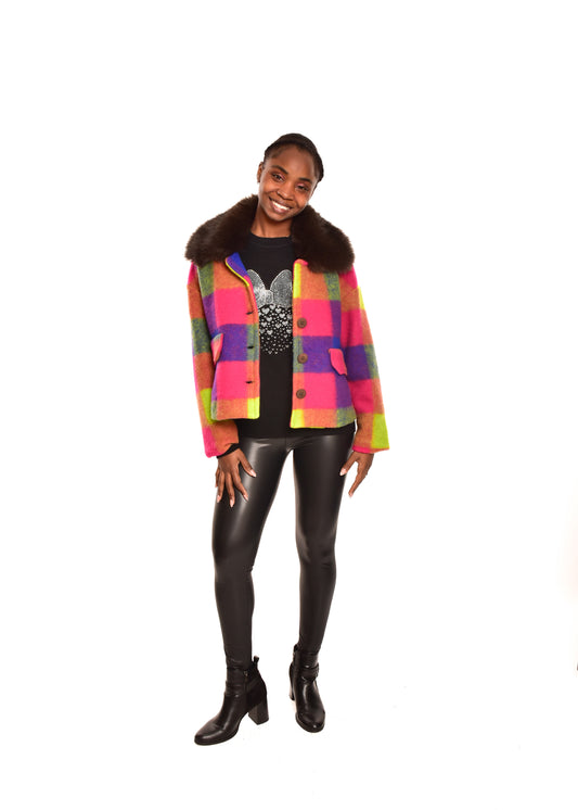 ABRIGO LANA CUADROS-FUCSIA