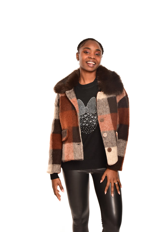 ABRIGO LANA CUADROS-MARRÓN